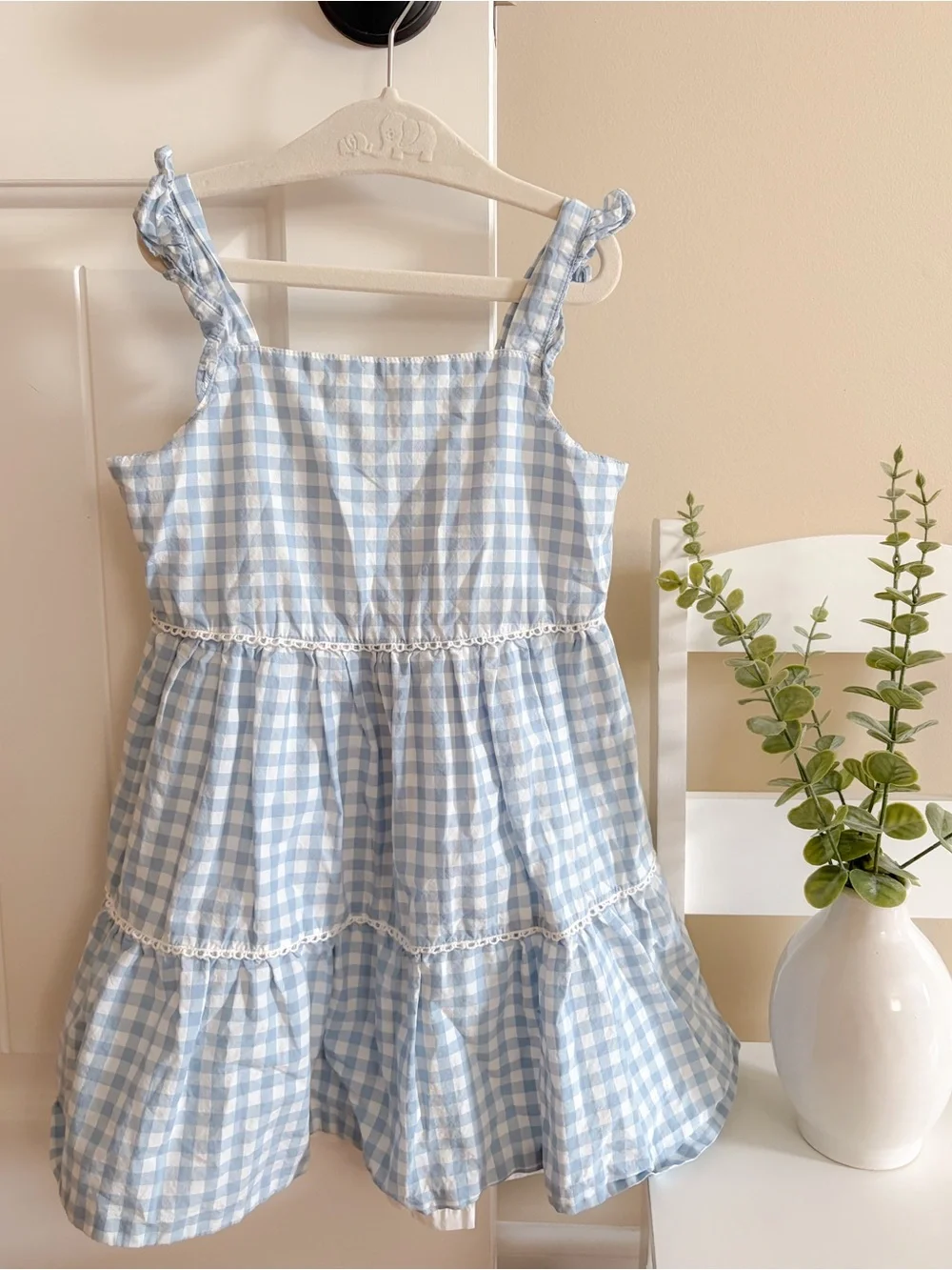 Carter's Blue & White Gingham Dress with Ruffle Straps